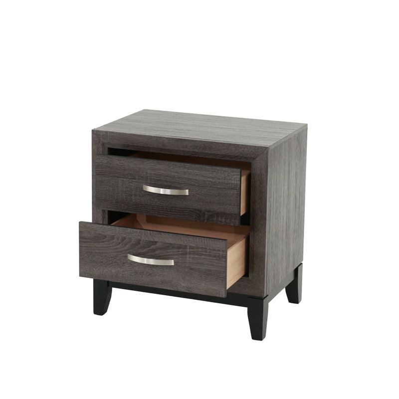 Table de chevet en bois massif de couleur chêne gris rustique, 2 lignes modernes avec 2 tiroirs, apparence