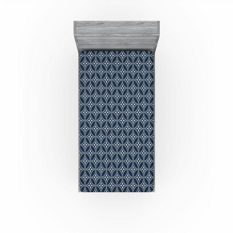 Drap-housse rustique Ambesonne, Bleu foncé, crème / géométrique, Drap-housse simple TG