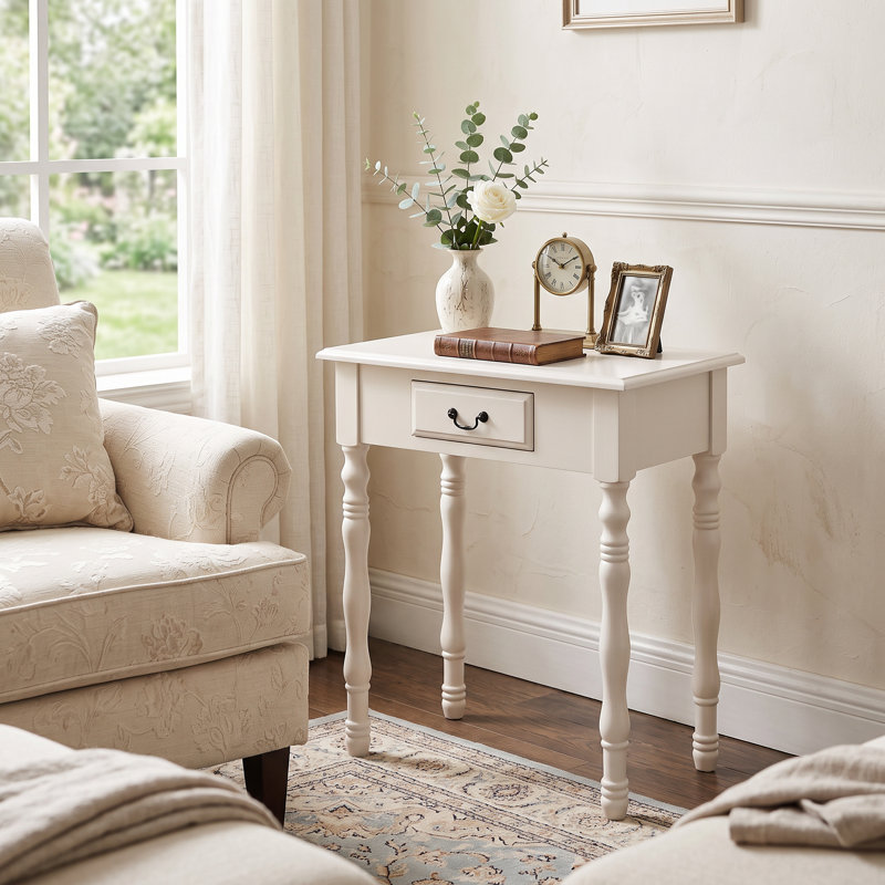 Bureau d'écriture en bois massif blanc ivoire 27 po x 16 po, petite table de bureau à domicile pour chambre d'étude