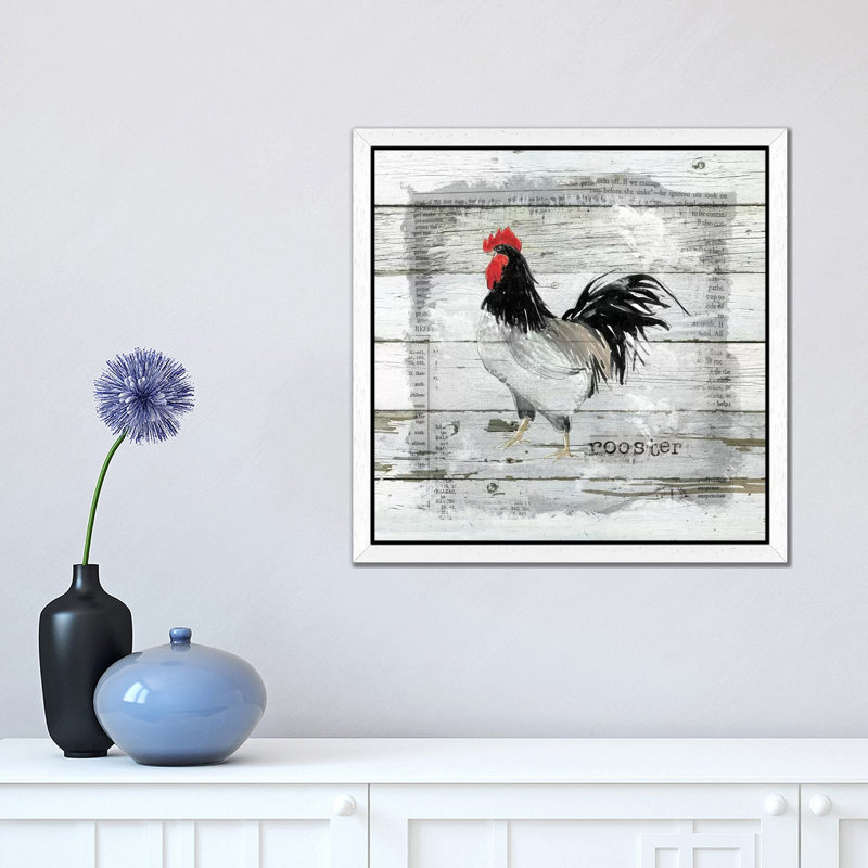 Farmhouse Collage Rooster by Carol Robinson - Floater Frame Print on Canvas, 93.98 cm H x 93.98 cm W, White