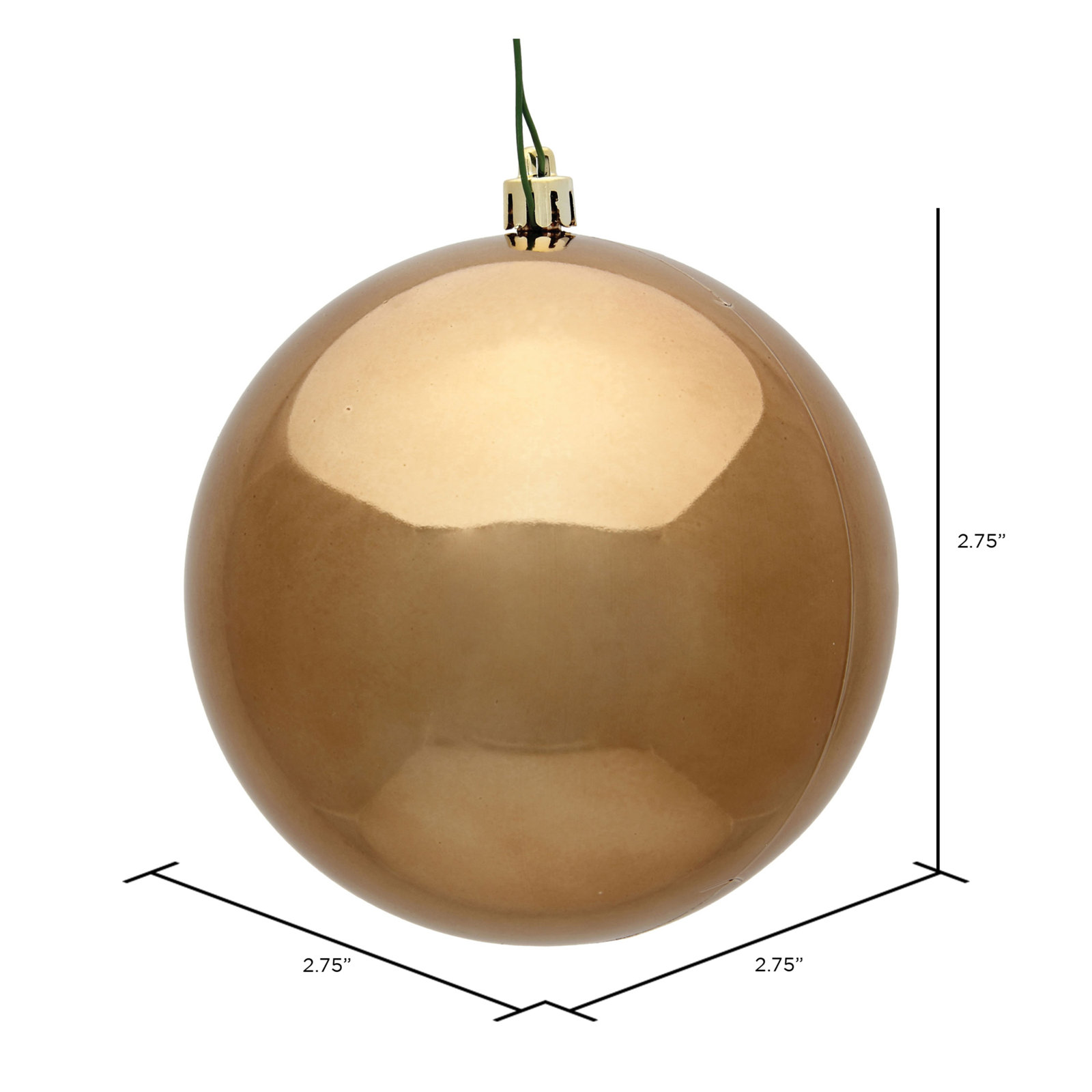 Holiday Décor Ball Ornament, 2.75" H x 2.75" W x 2.75" D, Mocha Shiny