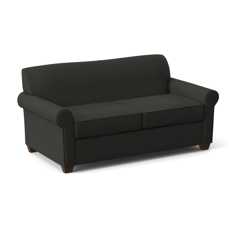 Finn Rolled Arm Sofa with Reversible Cushions, Cafelle, Dillon Black, 34" H x 75" W x 36" D