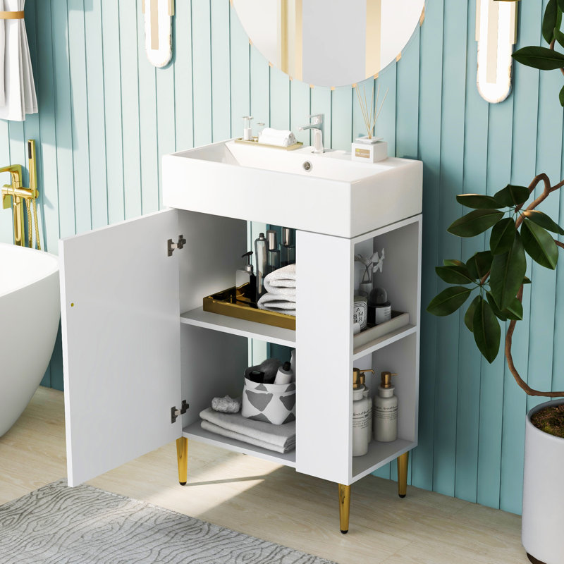 Meuble-lavabo de salle de bain 21,6 po, Or