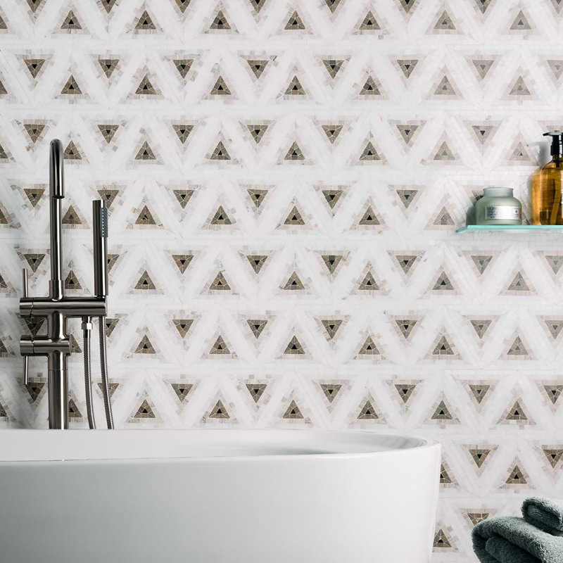 Ako 5" Triangle Marble Micro Mosaic Tile, Saint Laurent Brown