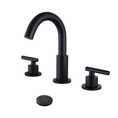 Robinet de lavabo moderne à poignées à levier de 20 cm (8 po) avec bonde intégrée, fini noir mat