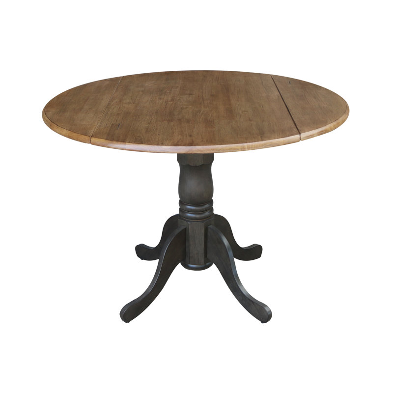 Philipston Extendable Round Solid Wood Dining Table, Washed Coal, Hickory
