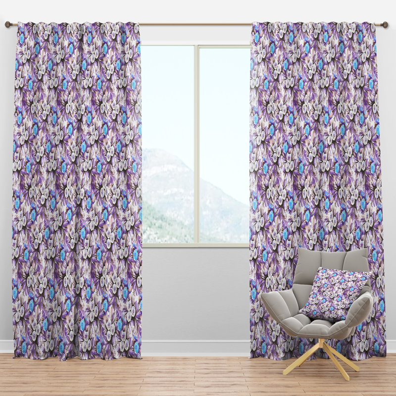 Cascade Bouquet Royal Blue mauve et blanc fleurs - Rideau en velours Farmhouse - 1 panneau, l 52 po x L 120 po