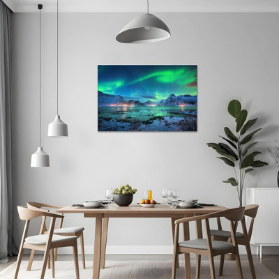 Alaska Canvas Wall Art for Living Room Aurora Pictures Posters Northern Lights Decor 16X24 Landscape Mountains Framed Prints Office Decor Framed Ready to Hang