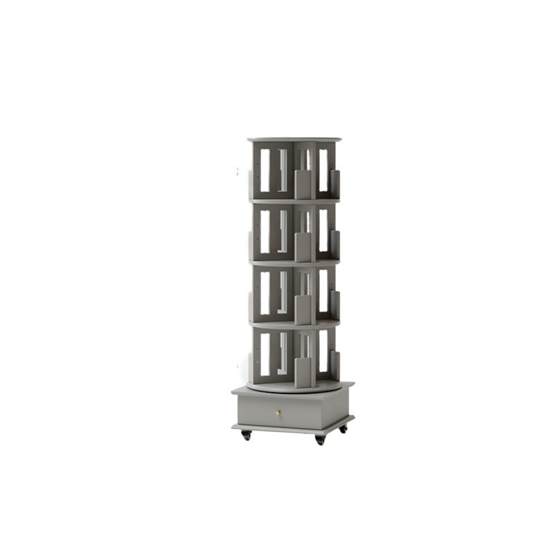 Bibliothèque rotative de style moderne, (4 tablettes) H 59,25 po x l 19,29 po x P 19,29 po, Gris