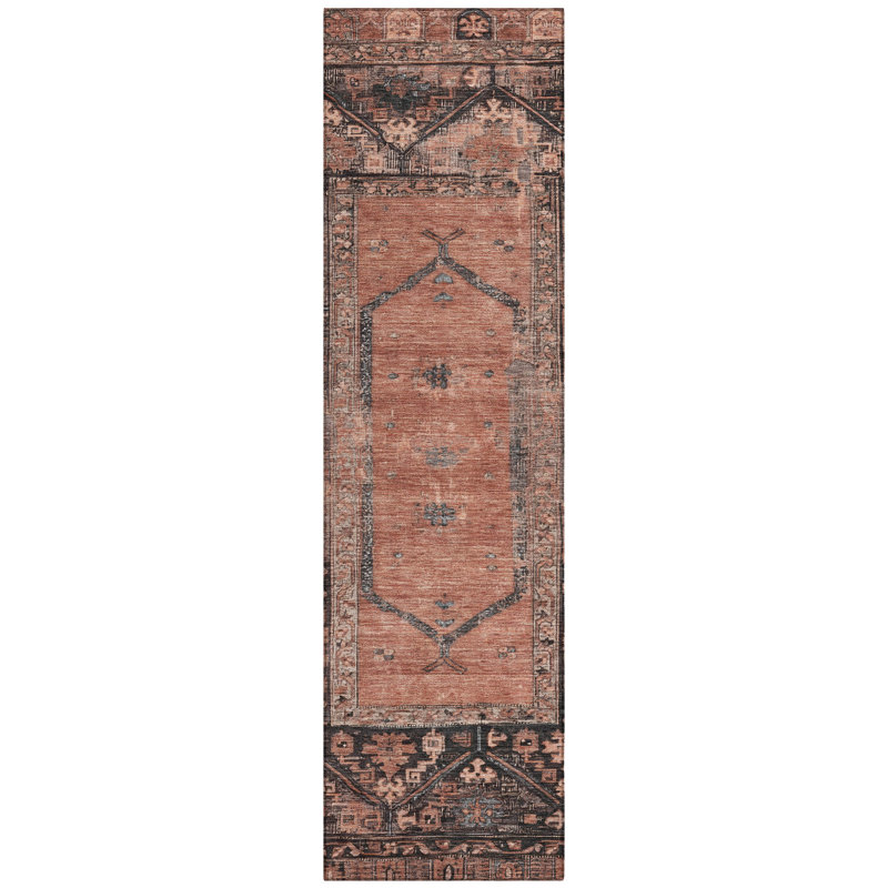 Machine Washable Indoor/Outdoor Xhevrie Terracotta Rug, Runner 2'3" x 7'6"