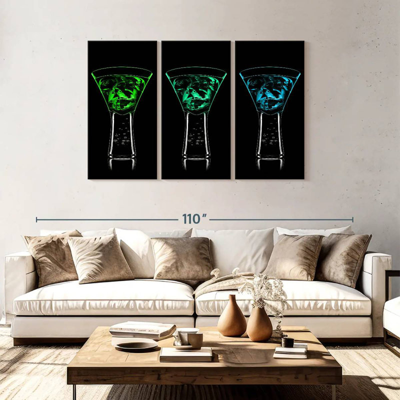 Yarlin Blue Green Cocktails, 48" H x 74" W