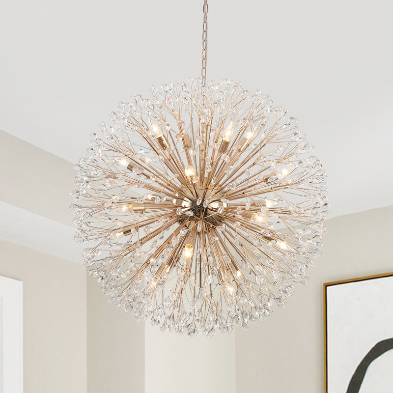 Dandelion 20-Light Modern Round Sputnik Crystal Chandelier Starburst Ceiling Light, Gold