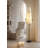 Mid-century style floor lamp with hardware structure, fabric and PVC elements