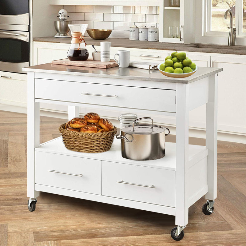 43.4 " W Kitchen Island with Stainless Steel Top