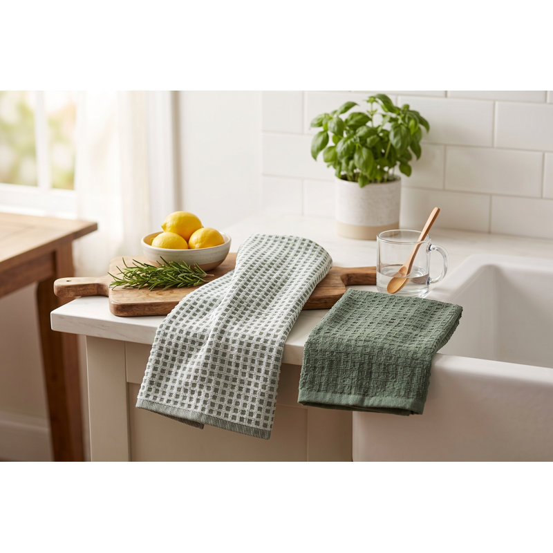 Ensemble de 2 torchons de cuisine vert sauge - 100 % coton éponge, 40 x 60 cm, absorbants et doux, pour la cuisine, les mains et le bar