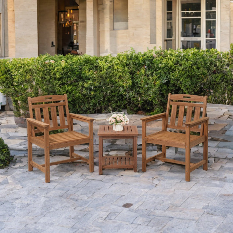 Solid Wood Patio Dining Chair With Vertical Slat Back, Dark Brown Wood