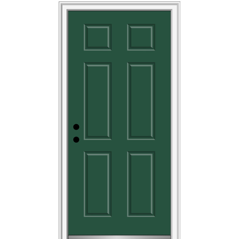 Porte extérieure simple en acier à 6 panneaux peints, S'ouvre à droite vers l'intérieur, H 81,75 po x l 36 po x P 2 po, Vert