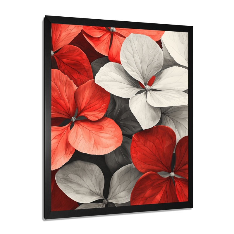 Monochromes rouges, hortensias, pétale I - art mural sur toile florale, Noir, H 20 po x l 12 po