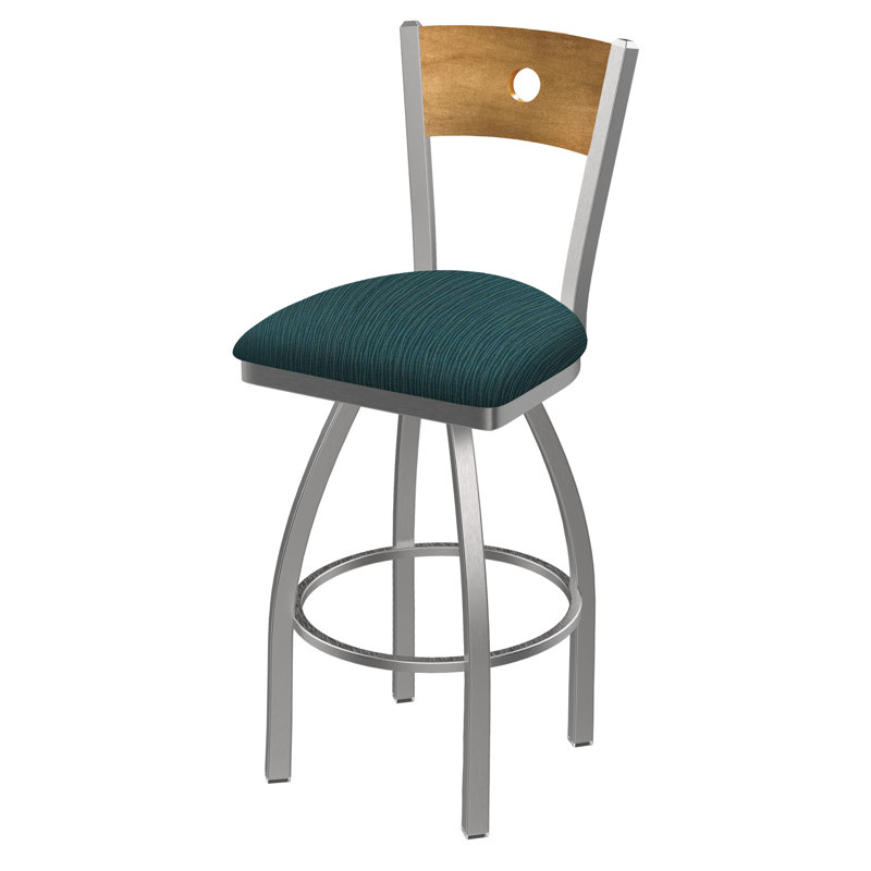 830 Voltaire Swivel Bar & Counter Stool, Medium Maple, Graph Parrot Fabric / Pewter Frame, Bar Stool (30" Seat Height)