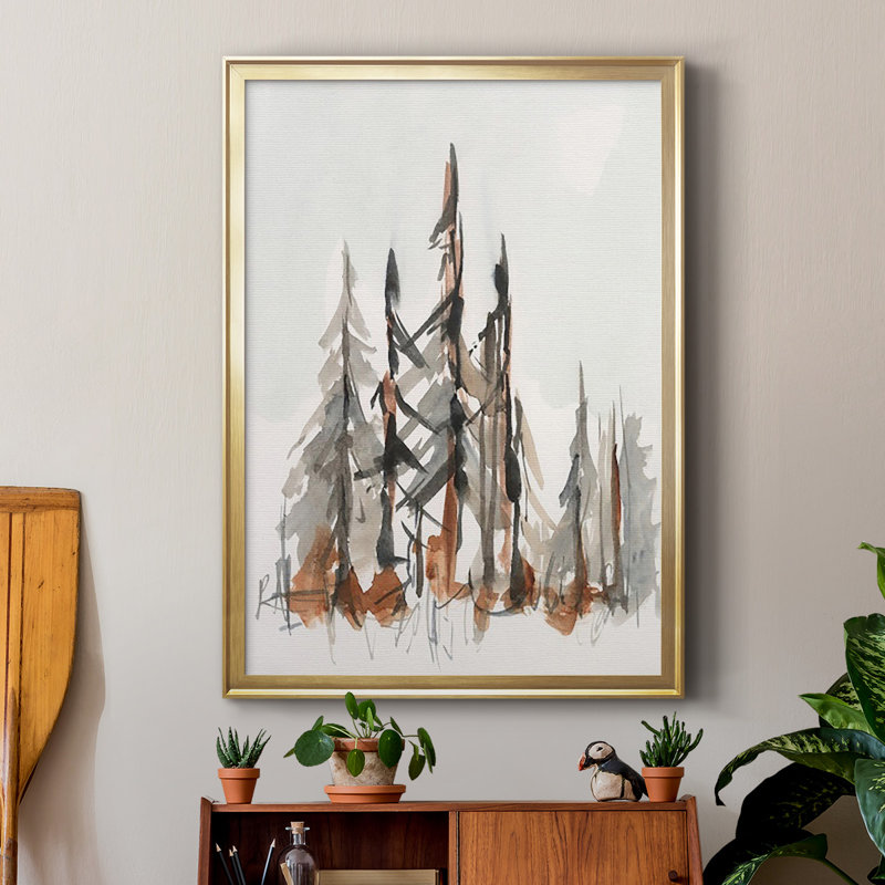 «Rustic Evergreen II», reproduction encadrée de qualité supérieure - prête à être accrochée, Or