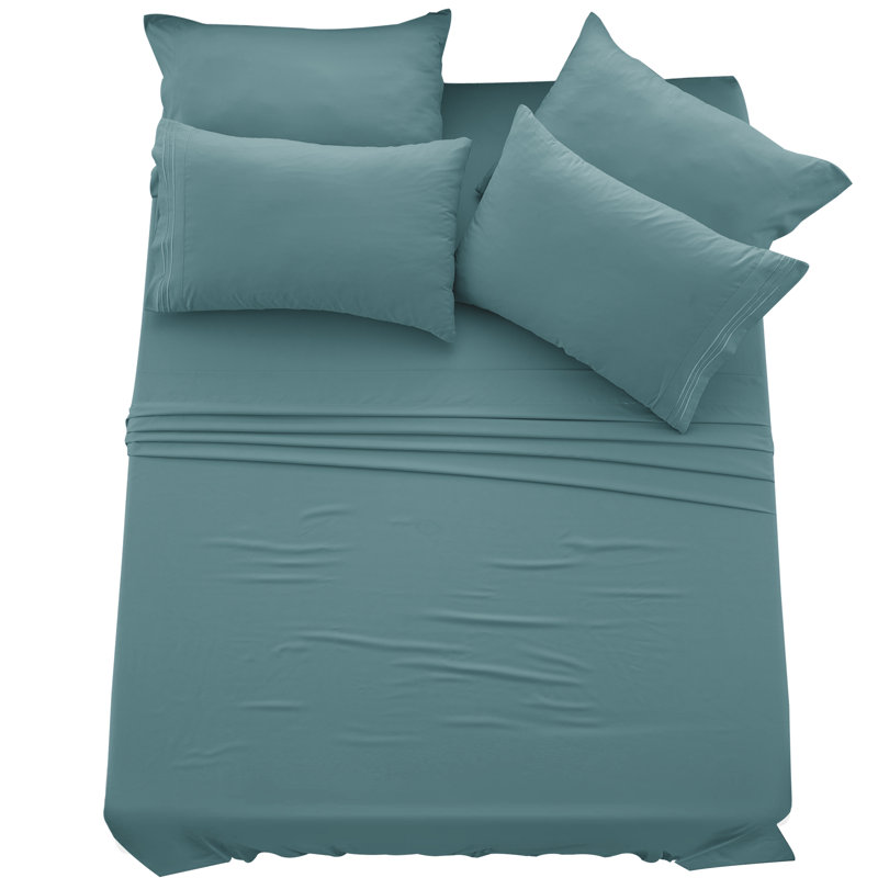 Ensemble de draps en microfibre 6 pièces Lux Decor, Ensemble de draps pour très grand lit + 1 drap-ho, Bleu sarcelle