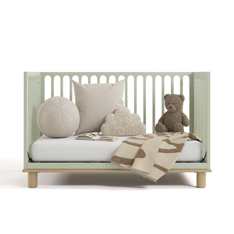 Sicily Deluxe 3-In-1 Convertible Crib With Bonus Toddler Guardrail, Sage/Driftwood, Crib