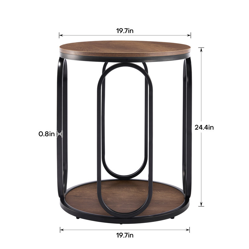 Carnforth 24.4"H Round End Table with Storage, Dark Brown Wood