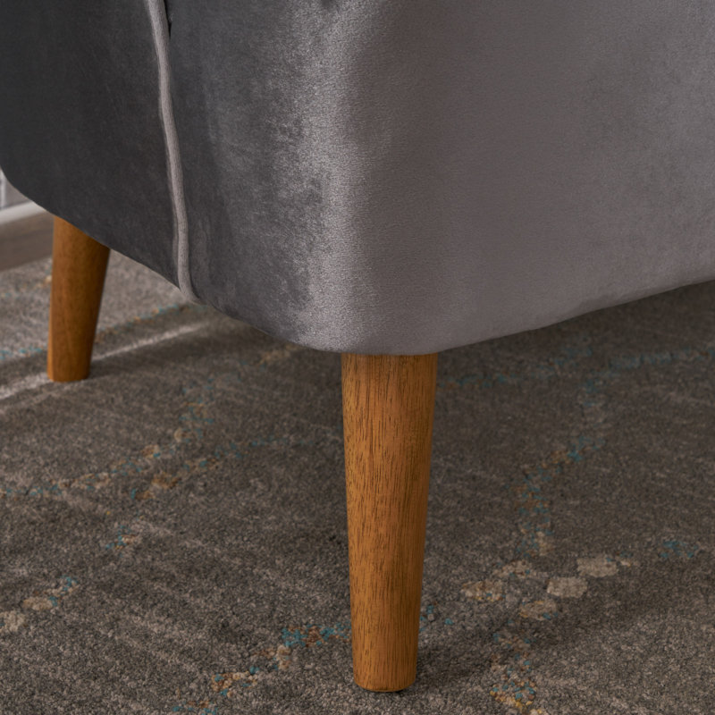 Ballentine Mid-Century Modern Accent Chair with Channel Stitching and Rubberwood Legs, Pewter Velvet
