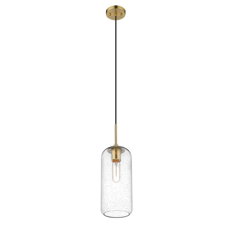 Luminaire suspendu 1 lumière Campos, Transparent, Laiton héritage, H 127 po x l 5,25 po x P 5,25 po