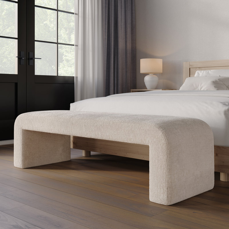 Banc rembourré mortrick, Microsuède beige naturel Gwen, H 19 po x l 60 po x P 18 po