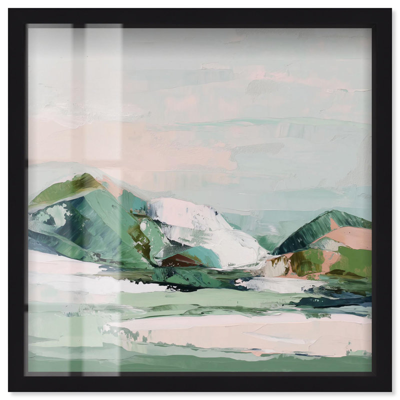 «Memory of a Mountain II Green Decor Shadowbox» par Art Remedy, H 13 po x l 13 po, Noir