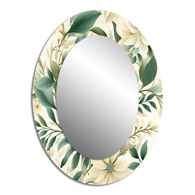 Samul Subdued Oasis Boho Pattern - Floral Unique Wall Mirror Decor, Cottage Large Mirror, Printed Metal Art