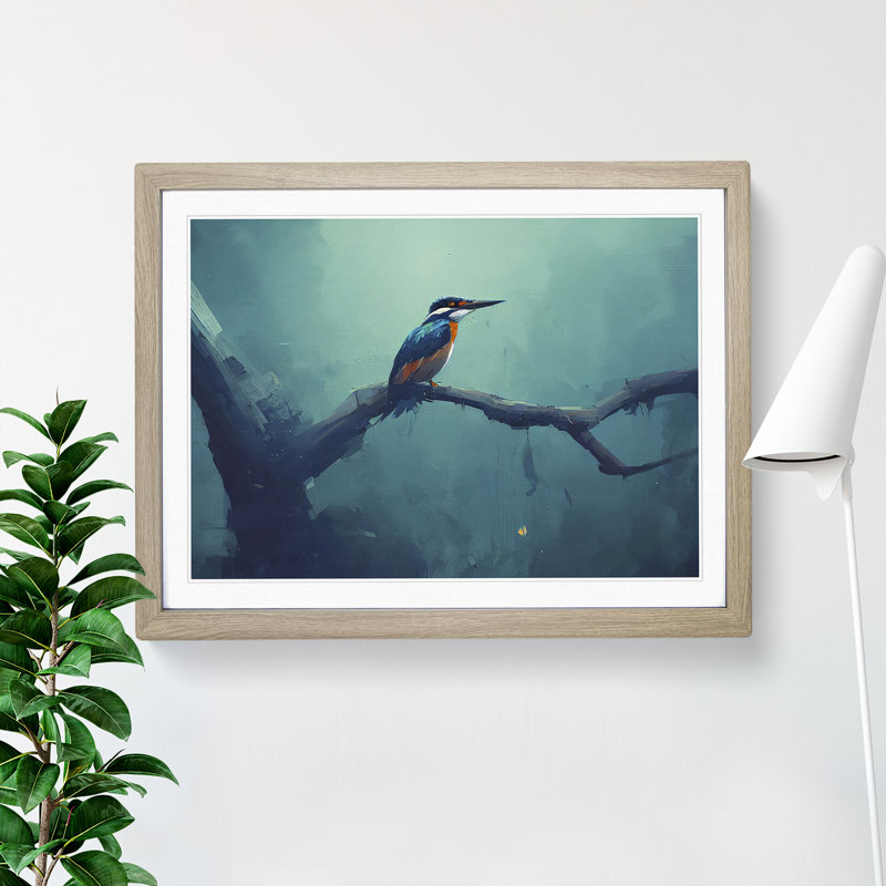 Kingfisher Bird Vol.1 - Framed Print, 46cm H x 64cm W x 2cm D, Oak