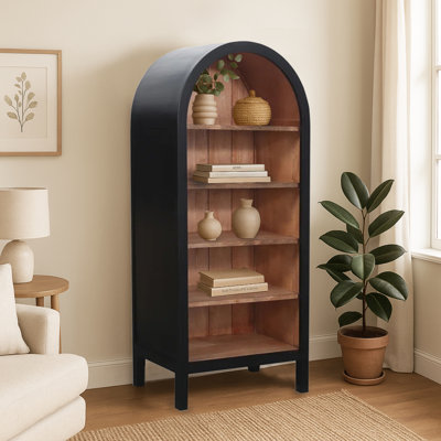 Arvetta Arched Two-Tone Wood Etagere, Black and Natural