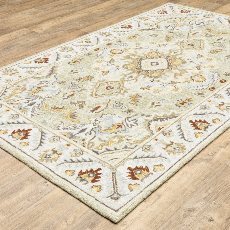 Handmade Brown and White Wool Medallion Rug, 5' x 8'