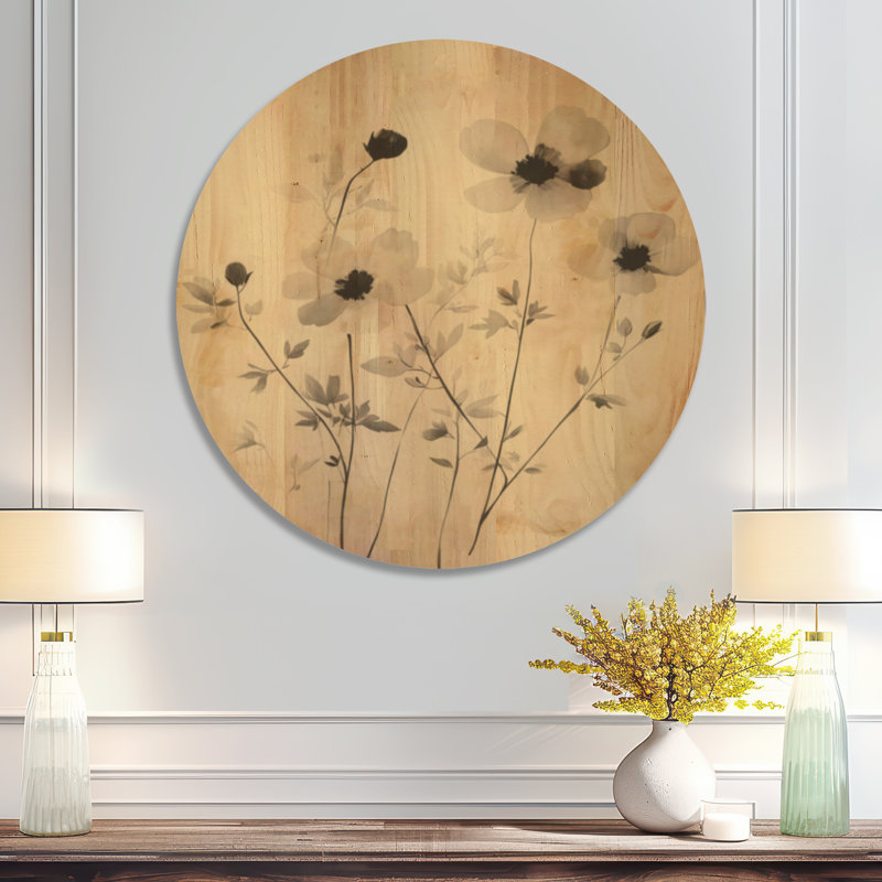 Letcher II - Décoration murale en bois beige à fleurs sauvages, Rond 36 po, Rond
