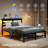 Full Size Heavy Duty Platform Bed Frame with Headboard, USB Charging & LED Lights, Steel Slats, Black-730070434-730070437