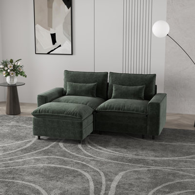 Canapé profond en chenille pour 2 personnes avec repose-pieds et coussins lombaires - Confort moelleux et moderne pour les espaces partagés