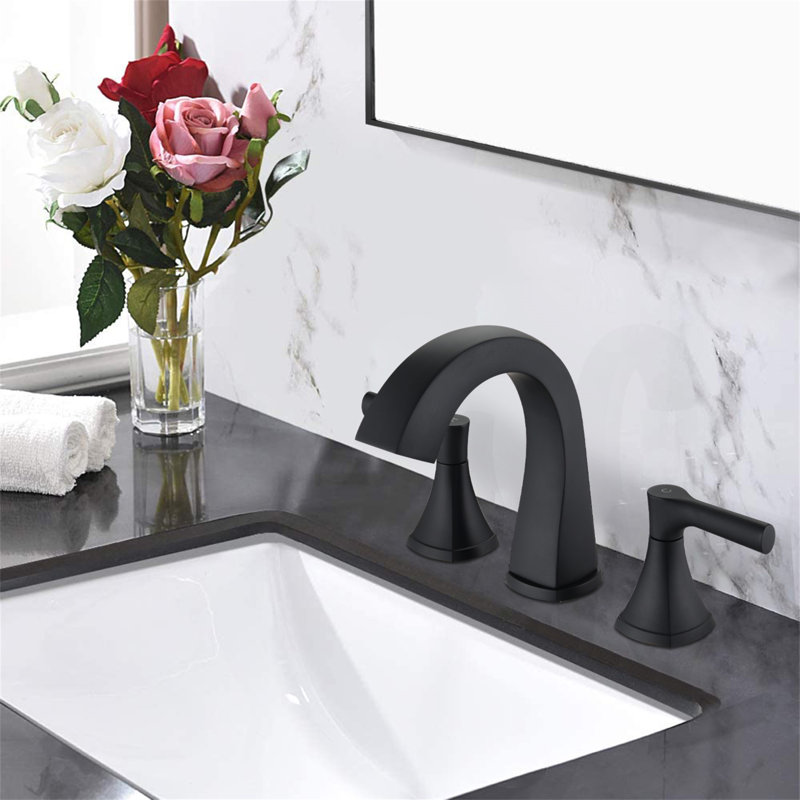 Widespread Bathroom Sink Faucets Two Handle 3 Hole Vanity Bath Faucet  With Drain Assembly, Matte Black