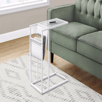 Table d'appoint, en forme de C, bout, côté, collation, rangement de magazines aspect cuir blanc, contemporain, moderne