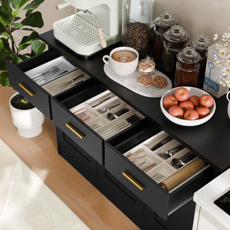 Castillo 47.2" W 3-Drawer Sideboard with Adjustable Shelves, Black