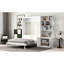 Lit double avec plusieurs tablettes et armoire de rangement, blanc