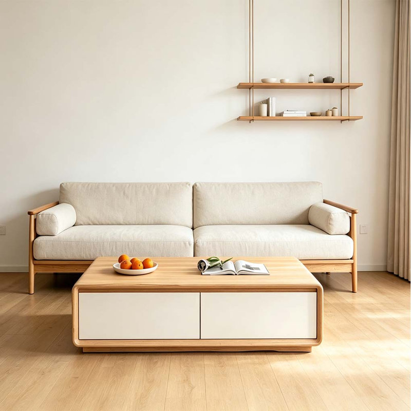 Solid Wood Drawer Storage Coffee Table