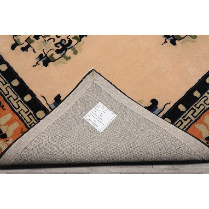 Tapis beige en laine touffeté à la main Art Déco, Rectangle 9' x 12'