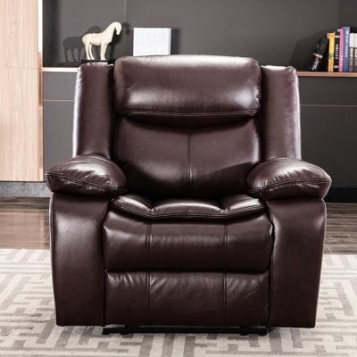 、、、、、、、、、 Living Room Manual Reclining Leather Recliner, Breathable Material, Dark Brown, Two - Layer Seating, Pocket Spring, High Density Sponge Seat Fill, Foam Back Solid Wood + Metal Frame, Pillow