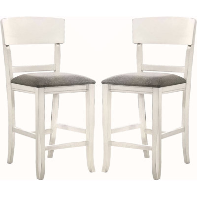 Contemporary Dining Room Counter Height Chairs Set Of 2 Chairs Only White Solid Wood Gray Padded Fabric Seat