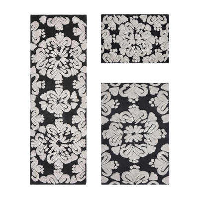 Ensemble de tapis pour salle de bain 3 pièces Chemash Premium 100% coton 1885 GSM, certifié OEKO-TEX®, envers en latex antidérapant, tapis de bain touffetés moelleux pour la douche, la baignoire, le meuble-lavabo, le lavabo et les toilettes, super absorbant, lavable à la machine, gris anthracite