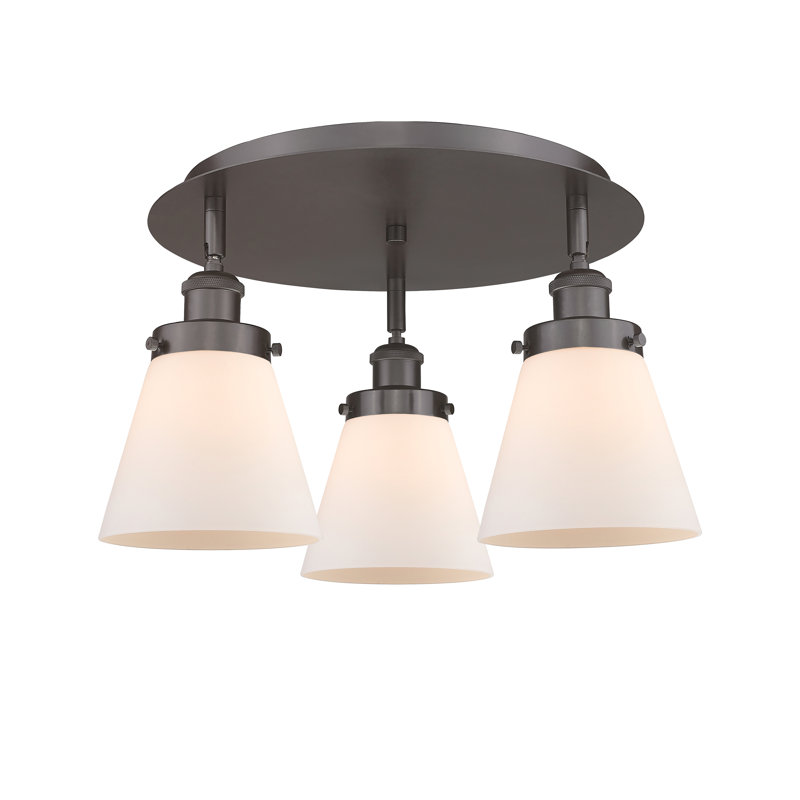 Plafonnier encastré 3 lumières Cone, Blanc mat, Bronze frotté à l'huile