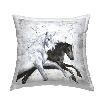 Galloping Rustic Horses Outdoor Printed Pillow by Design Fabrikken
