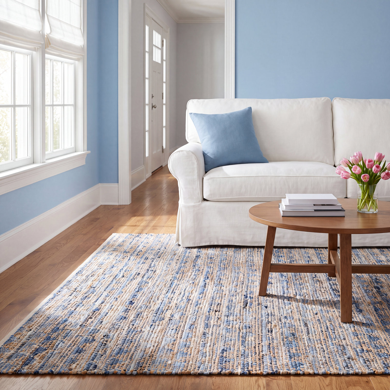 Handmade Blue, Beige, Tan Rug, Rectangle 8' x 10'